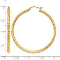 14K Yellow Gold 2.5x 45mm Knife-Edge Diamond-cut Tube Hoop Earrings view 4