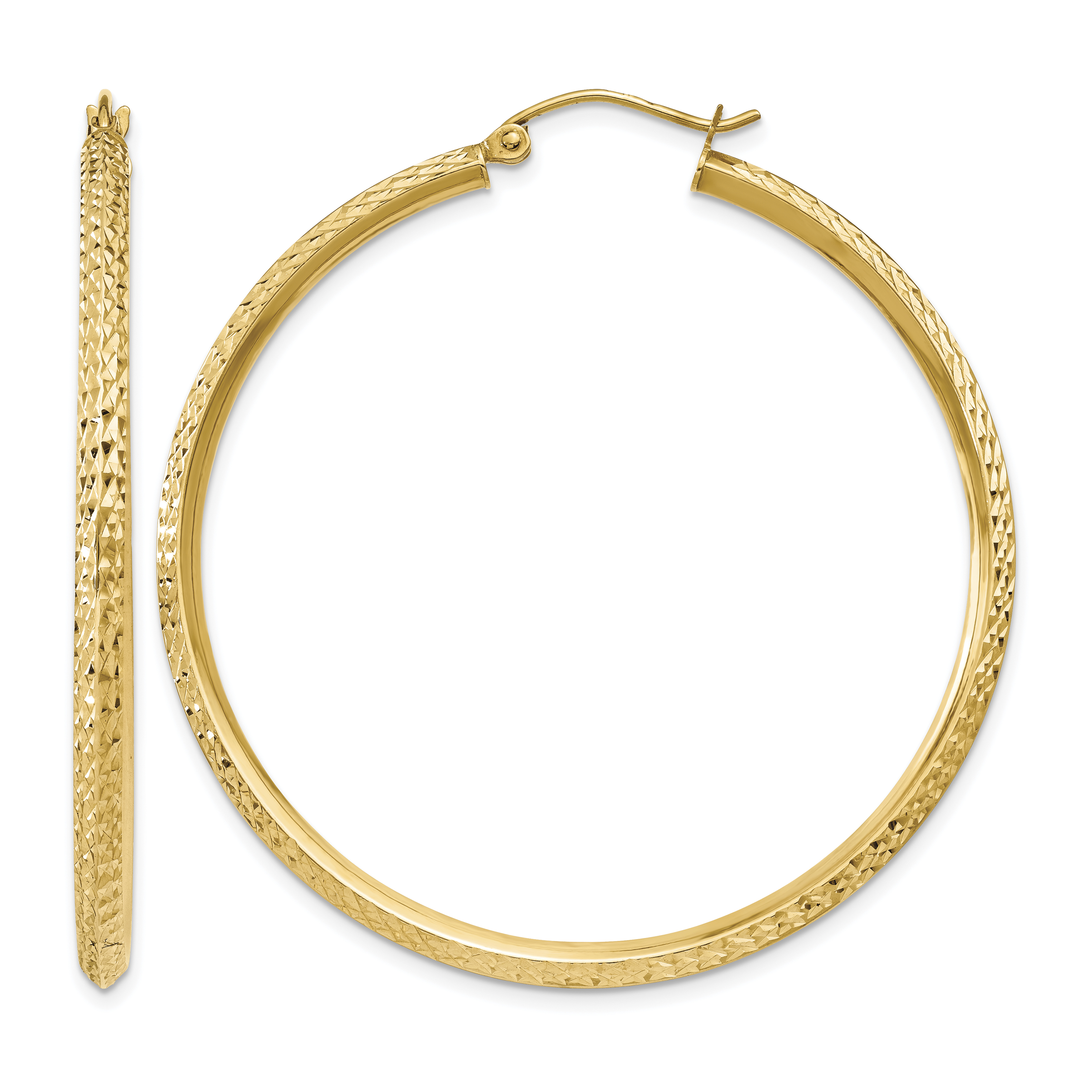 14K Knife Edge Diamond-cut Hollow Hoop Earrings (TC821)