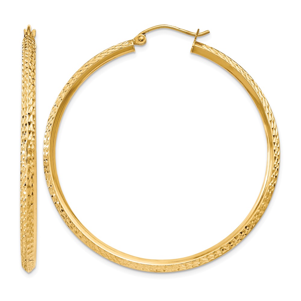 14K Knife Edge Diamond-cut Hollow Hoop Earrings (TC821)