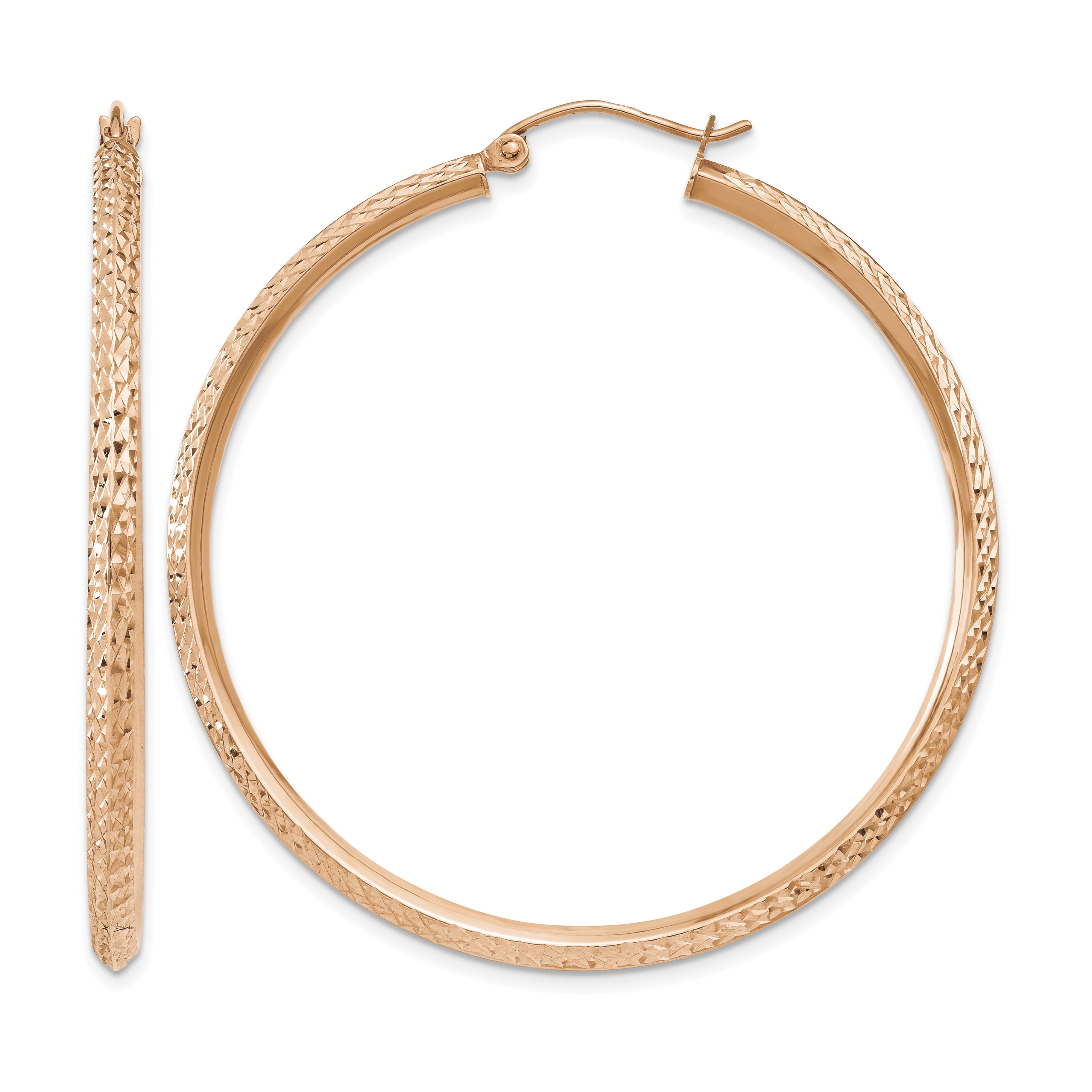 14K Rose Gold Knife Edge Diamond-cut Hollow Hoop Earrings (TC821R)