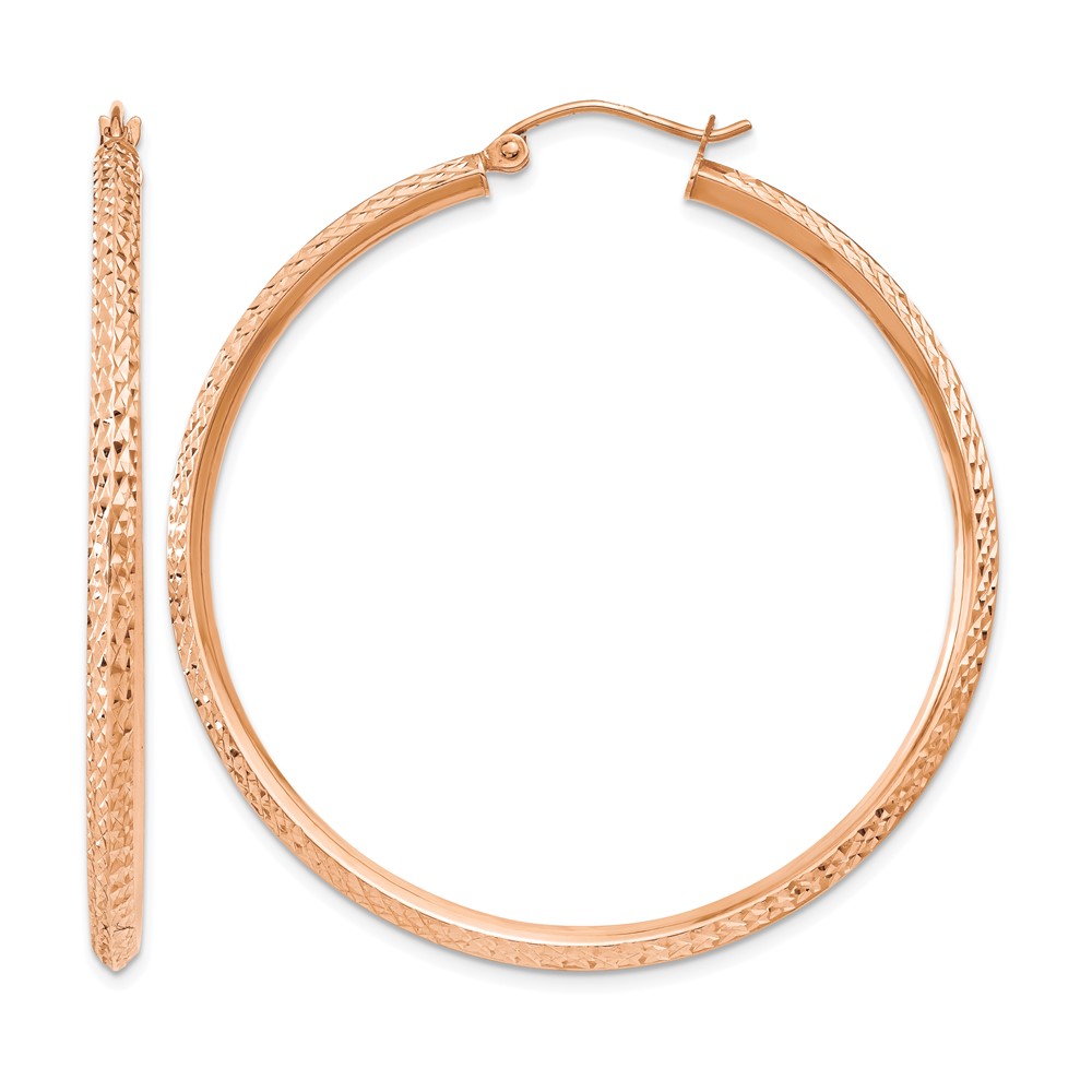 14K Rose Gold Knife Edge Diamond-cut Hollow Hoop Earrings (TC821R)
