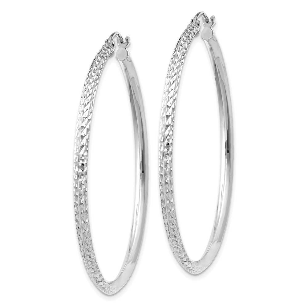 14K WG Knife Edge Diamond-cut Hollow Hoop Earrings (TC821W)
