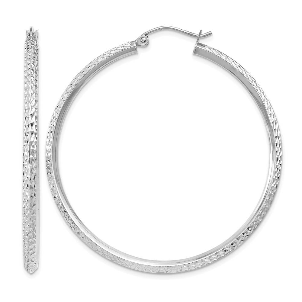 14K WG Knife Edge Diamond-cut Hollow Hoop Earrings (TC821W)