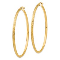 14K Yellow Gold 2.5x 55mm Knife-Edge Diamond-cut Tube Hoop Earrings view 2