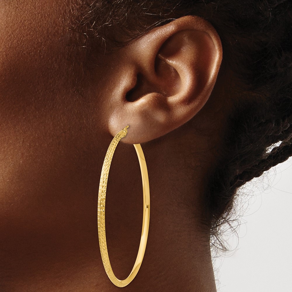 14K Knife Edge Diamond-cut Hollow Hoop Earrings (TC822)