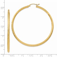 14K Yellow Gold 2.5x 55mm Knife-Edge Diamond-cut Tube Hoop Earrings view 4