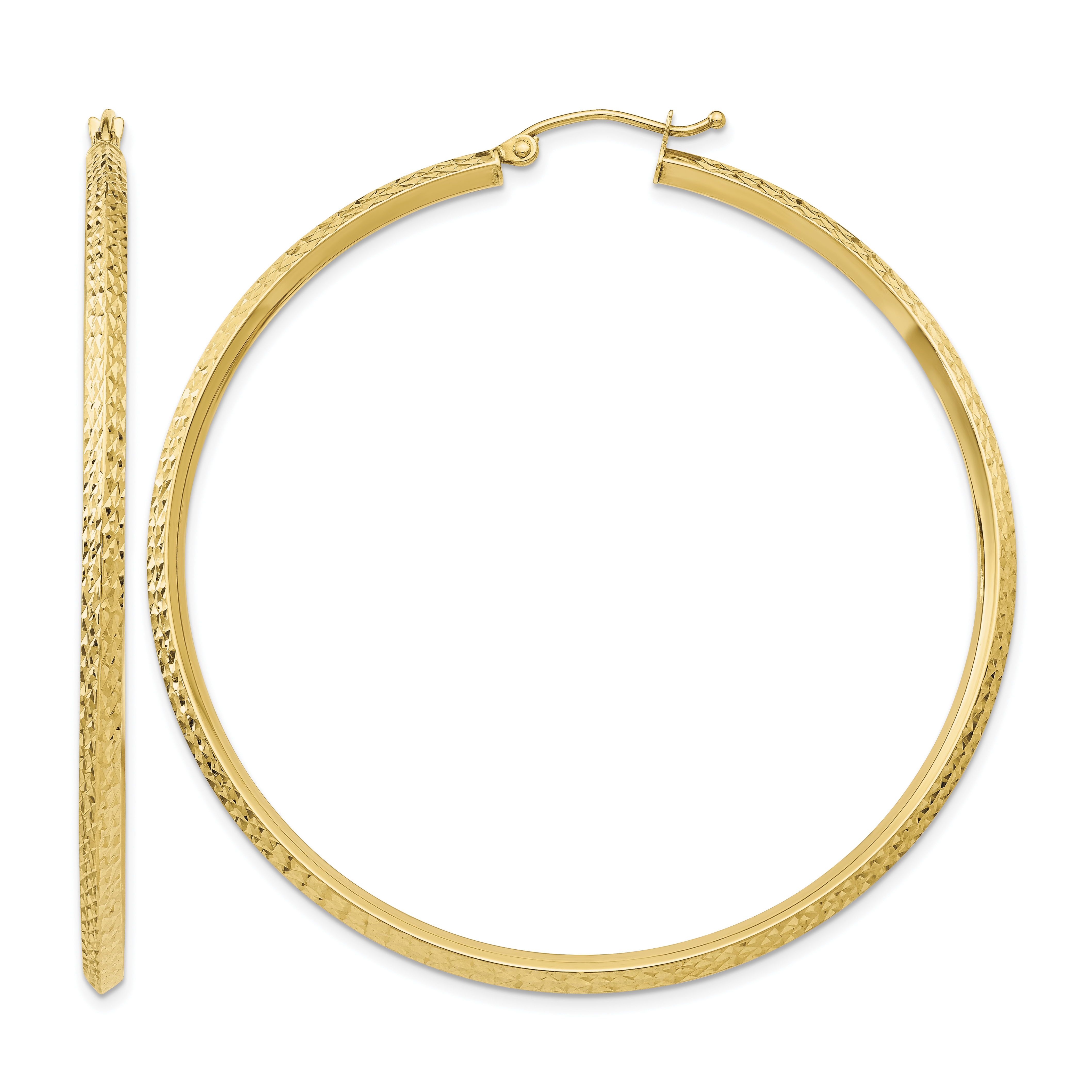 14K Knife Edge Diamond-cut Hollow Hoop Earrings (TC822)
