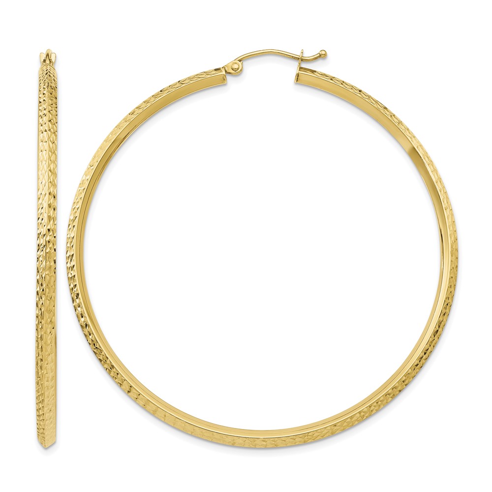 14K Knife Edge Diamond-cut Hollow Hoop Earrings (TC822)