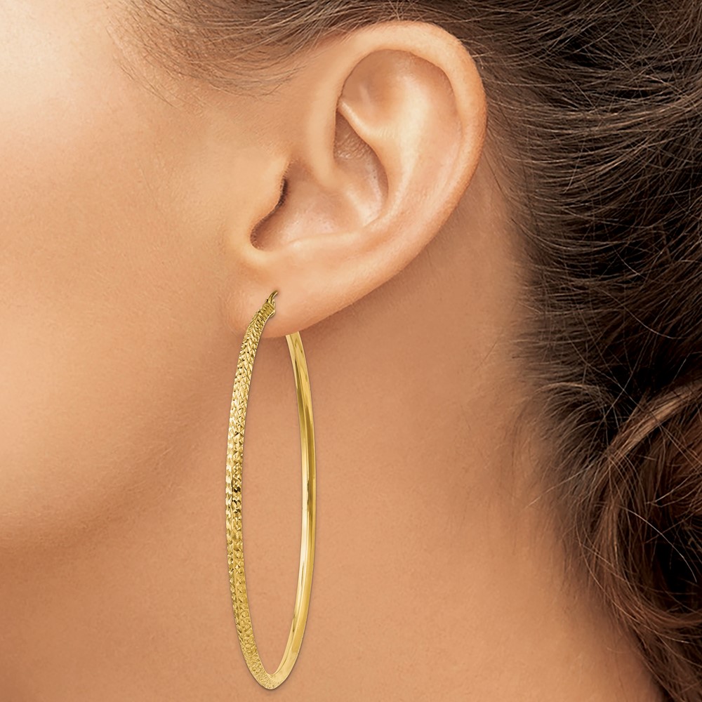 14K Knife Edge Diamond-cut Hollow Hoop Earrings (TC823)