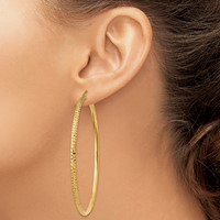 14K Yellow Gold 2.5x 65mm Knife-Edge Diamond-cut Tube Hoop Earrings view 3