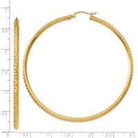 14K Yellow Gold 2.5x 65mm Knife-Edge Diamond-cut Tube Hoop Earrings view 4