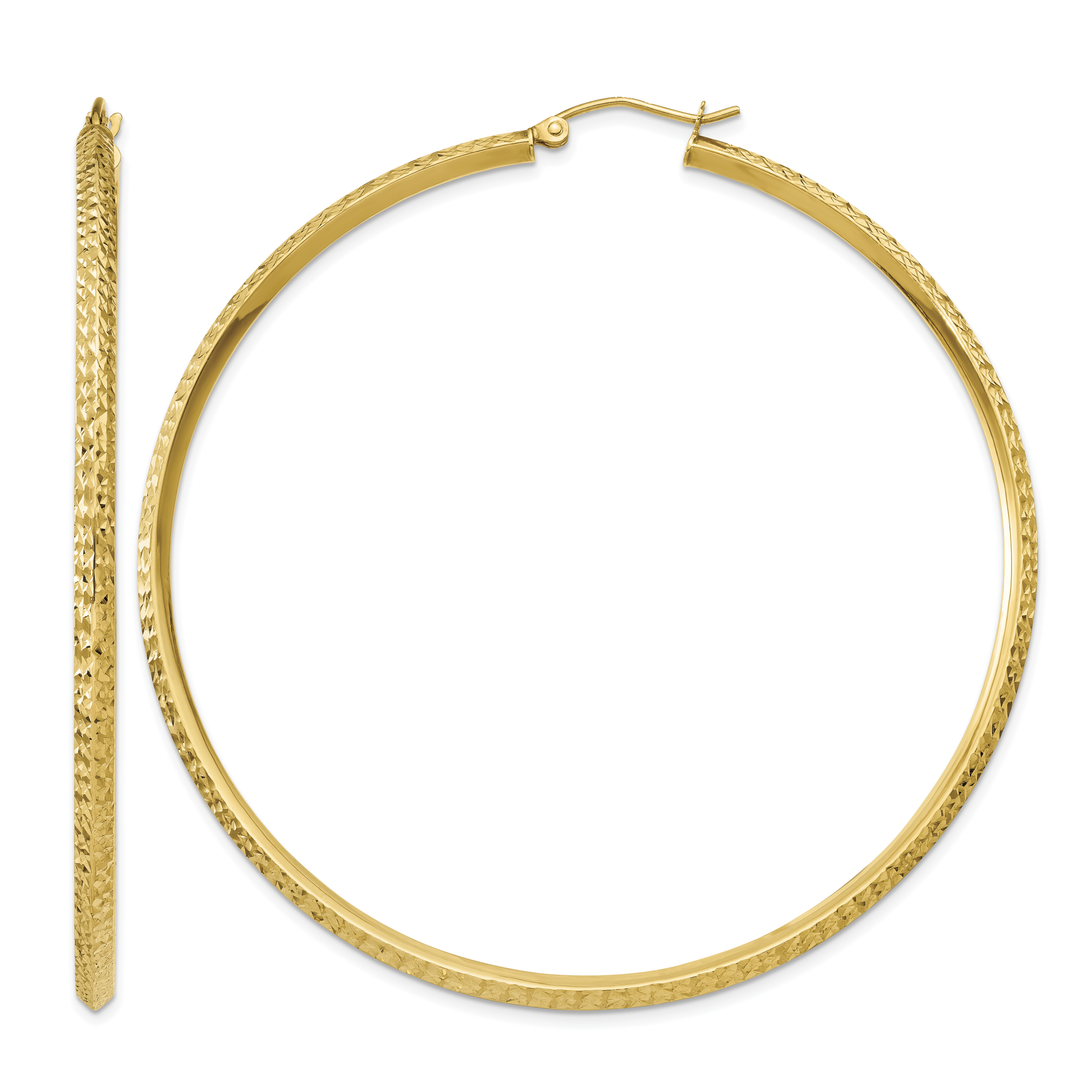 14K Knife Edge Diamond-cut Hollow Hoop Earrings (TC823)