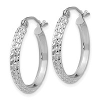 14K White Gold 2.5x 20mm Knife-Edge Diamond-cut Tube Hoop Earrings view 2