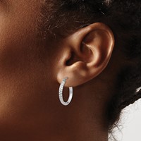 14K White Gold 2.5x 20mm Knife-Edge Diamond-cut Tube Hoop Earrings view 3