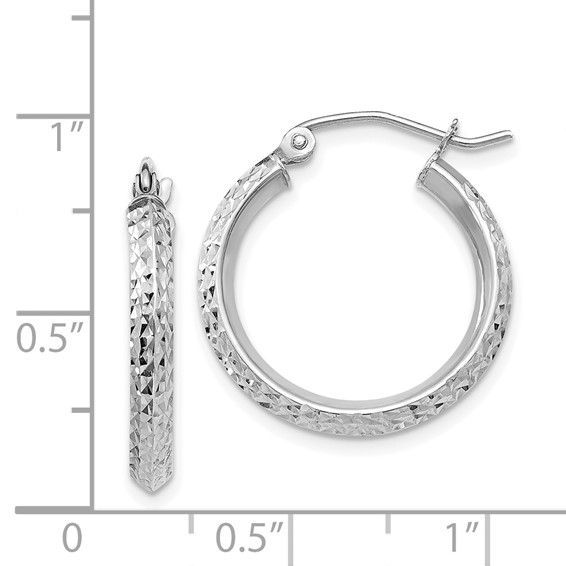14K White Gold 2.5x20mm Knife-Edge Diamond-cut Tube Hoop Earrings