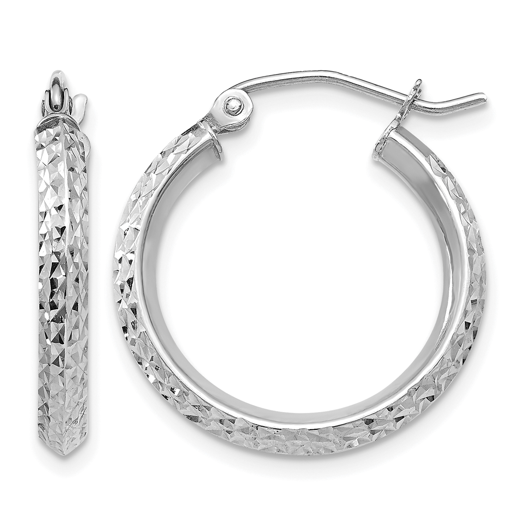 14K White Gold Knife Edge Diamond-cut 2.5x20mm Hoop Earrings (TC824)