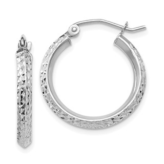 14K White Gold 2.5x20mm Knife-Edge Diamond-cut Tube Hoop Earrings