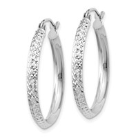 14K White Gold 2.5x25mm Knife-Edge Diamond-cut Tube Hoop Earrings view 2