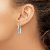 14K White Gold 2.5x25mm Knife-Edge Diamond-cut Tube Hoop Earrings view 3