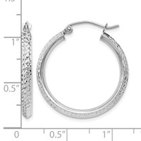 14K White Gold 2.5x25mm Knife-Edge Diamond-cut Tube Hoop Earrings view 4