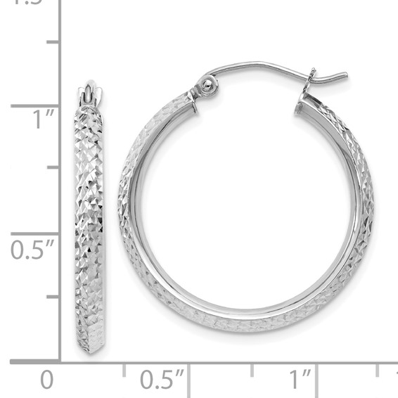 14K White Gold 2.5x25mm Knife-Edge Diamond-cut Tube Hoop Earrings