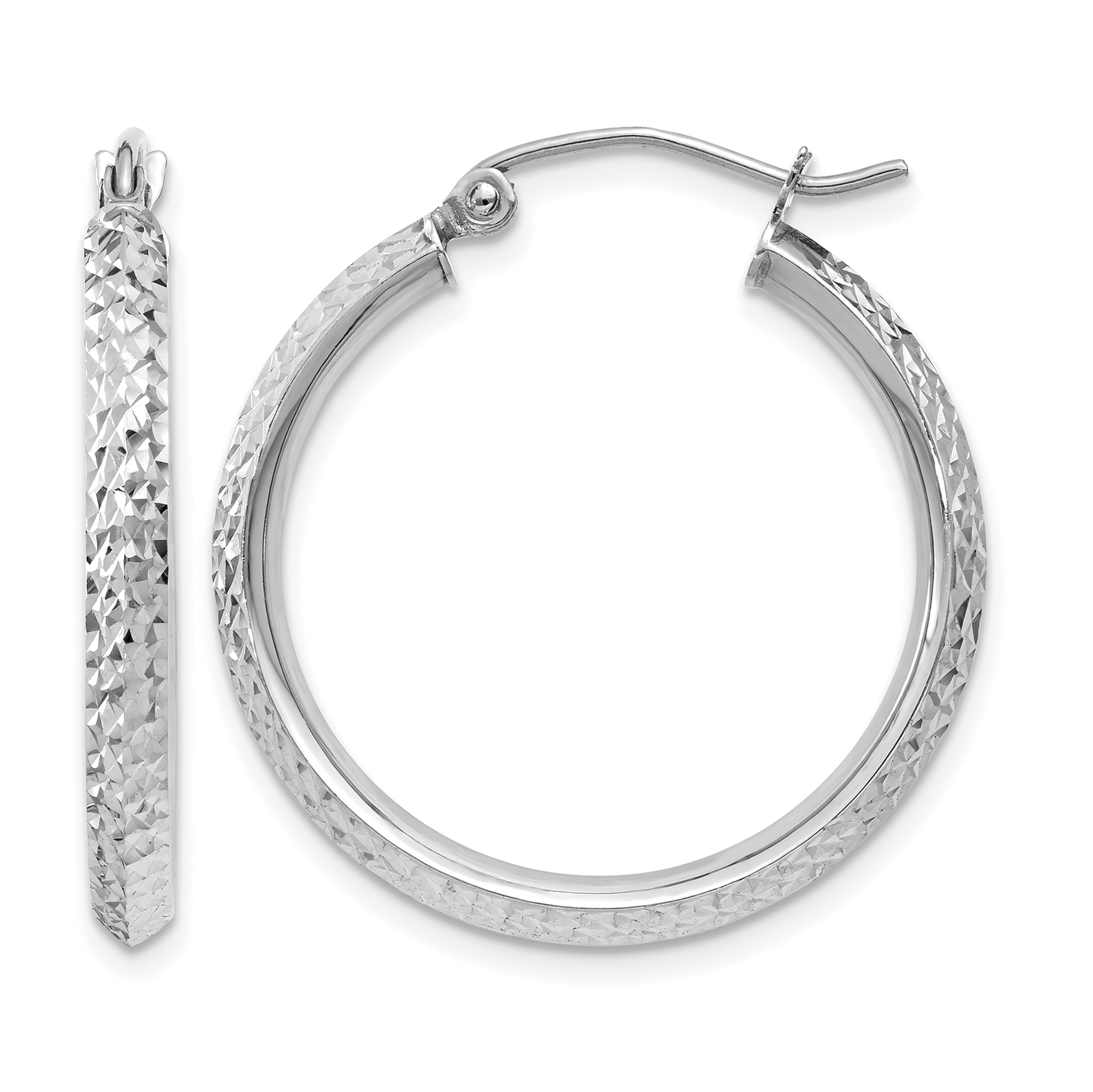 14K White Gold Knife Edge Diamond-cut 2.5x25mm Hoop Earrings (TC825)