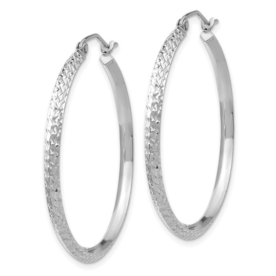 14K White Gold 2.5x25mm Knife-Edge Diamond-cut Tube Hoop Earrings