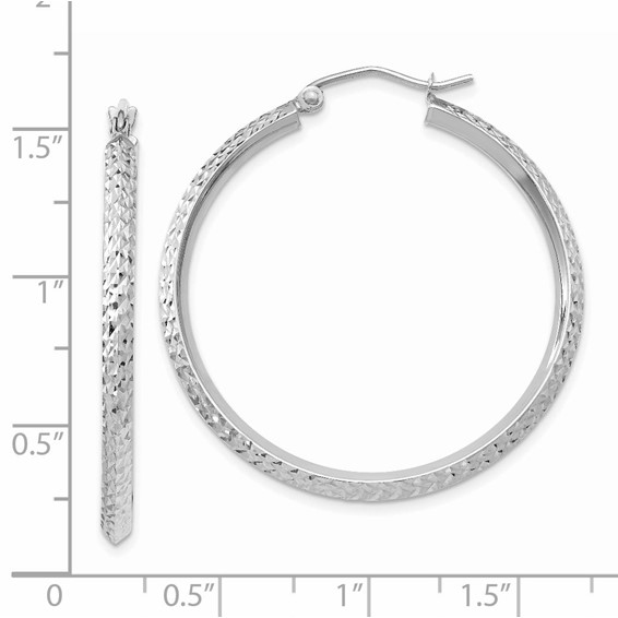 14K White Gold 2.5x25mm Knife-Edge Diamond-cut Tube Hoop Earrings