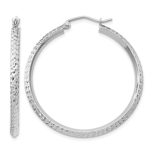 14K White Gold 2.5x 25mm Knife-Edge Diamond-cut Tube Hoop Earrings
