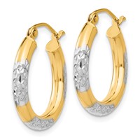 14K & Rhodium Diamond-cut 3x 20mm Hoop Earrings view 2