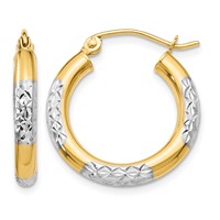 14K & Rhodium Diamond-cut 3x 20mm Hoop Earrings view 1