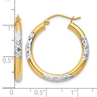 14K and Rhodium Diamond-cut 3x 25mm Hoop Earrings view 4