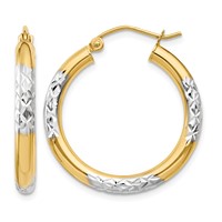 14K and Rhodium Diamond-cut 3x 25mm Hoop Earrings view 1