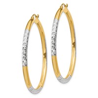 14K and Rhodium Diamond-cut 3x 45mm Hoop Earrings view 1