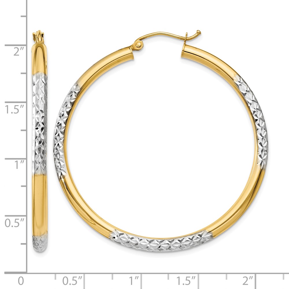 14K and Rhodium Diamond-cut 3x45mm Hoop Earrings (TC832)