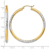 14K and Rhodium Diamond-cut 3x 45mm Hoop Earrings view 3