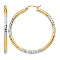 14K and Rhodium Diamond-cut 3x 45mm Hoop Earrings view 4