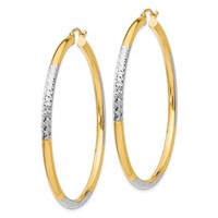 14K and Rhodium Diamond-cut 3x 55mm Hoop Earrings view 2