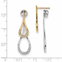 14K Two-tone Teardrop CZ Front & Back Earrings view 2