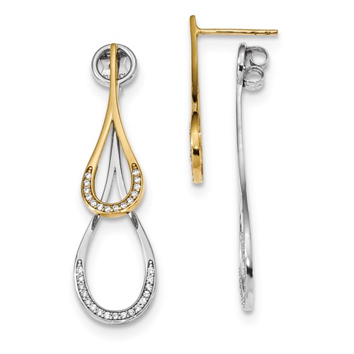 14K Two-tone Teardrop CZ Front & Back Earrings