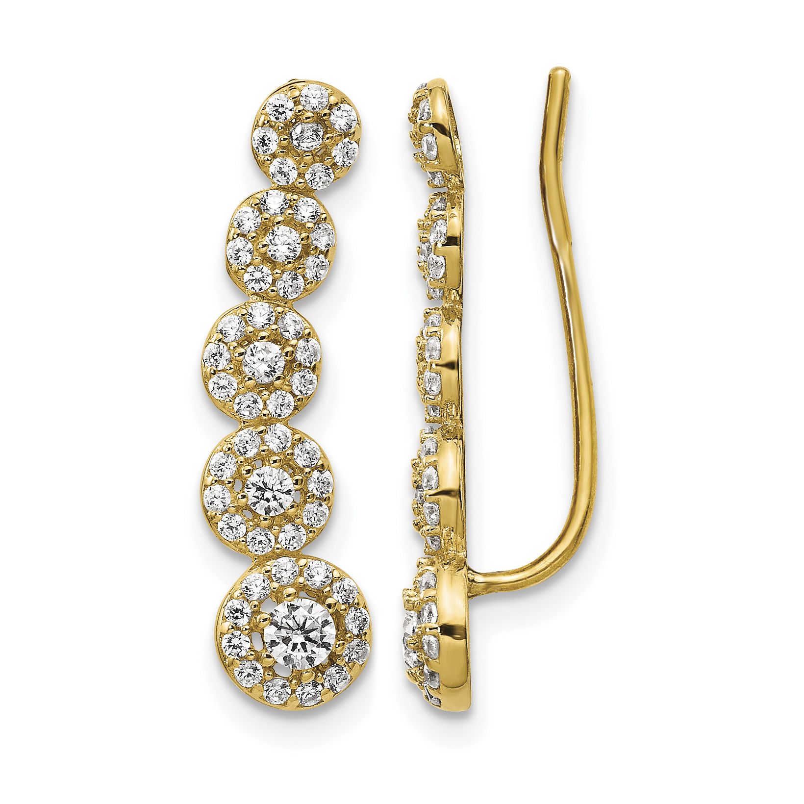 14k CZ Circles Polished Ear Climber Earrings (TC982)