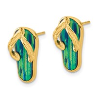 14K Polished with Lab Created Blue Opal Flip-Flop Post Earrings view 2