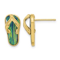 14K Polished with Lab Created Blue Opal Flip-Flop Post Earrings view 1