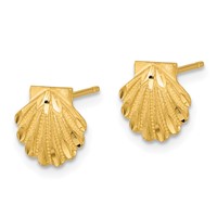 14K Yellow Gold Satin Diamond-cut Seashell Post Earrings view 2