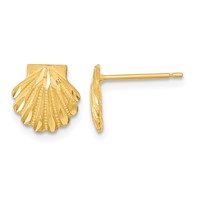 14K Yellow Gold Satin Diamond-cut Seashell Post Earrings view 1
