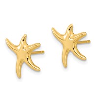 14K Yellow Gold Polished Starfish Post Earrings view 2