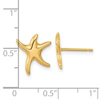 14K Yellow Gold Polished Starfish Post Earrings view 4