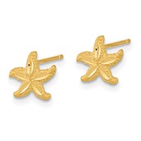 14K Yellow Gold Satin Diamond-cut Starfish Post Earrings view 2