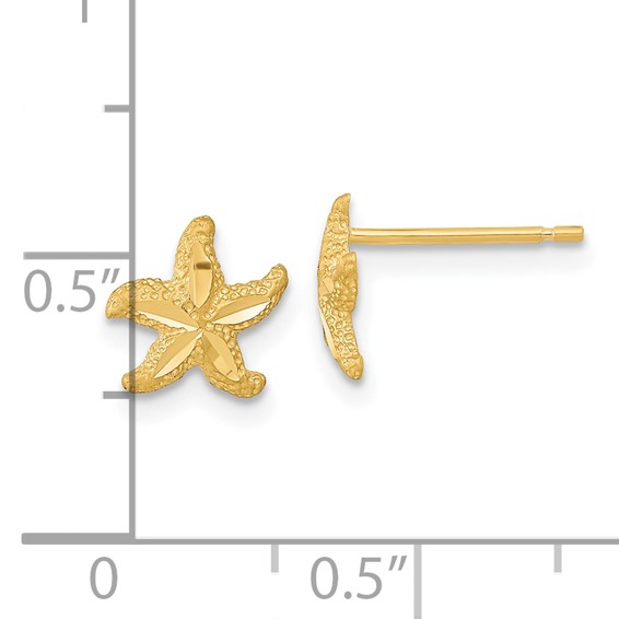 14k Satin Diamond-cut Starfish Post Earrings