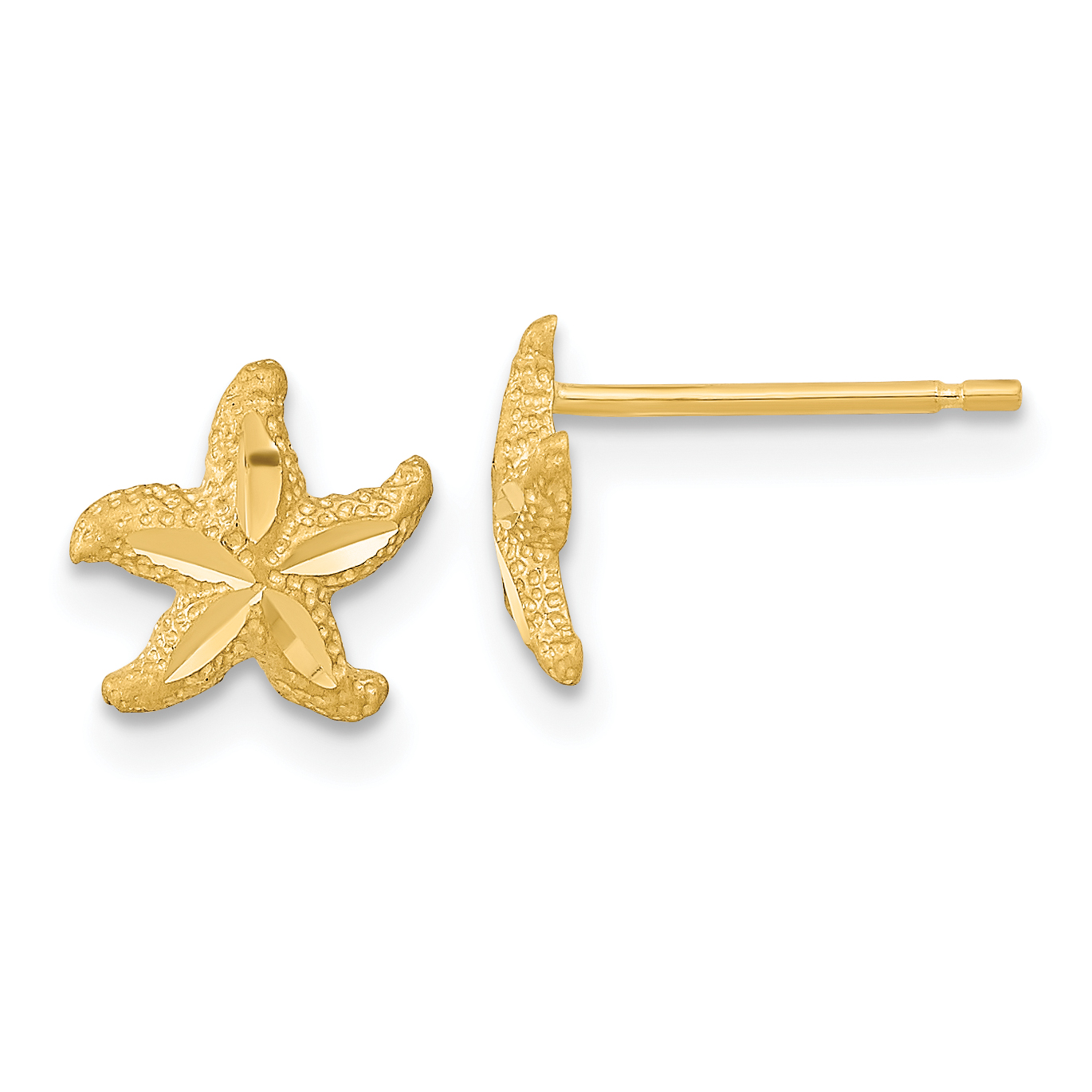 14k Satin Diamond-cut Starfish Post Earrings (TC992)